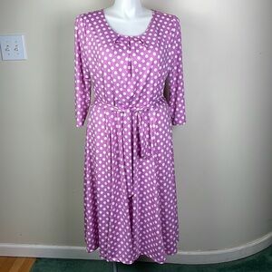 Appleseed's Belted Long Sleeve Dress Mauve Polka Dot